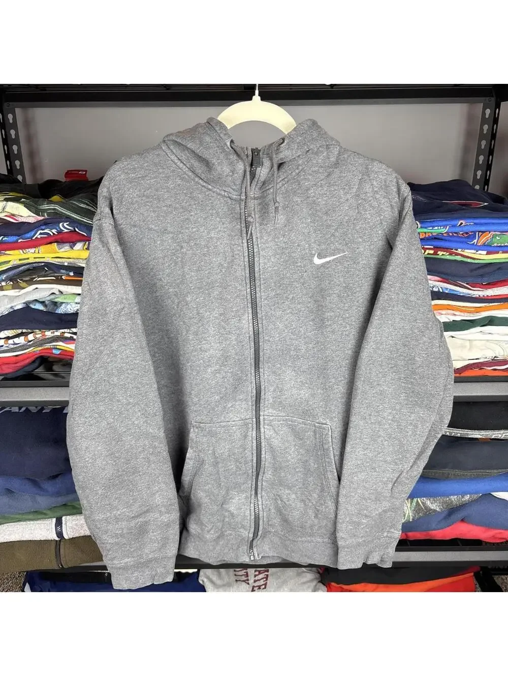 Vintage Y2K Nike Swoosh Full Zip Fleece Hoodie Mens XL Heather Gray